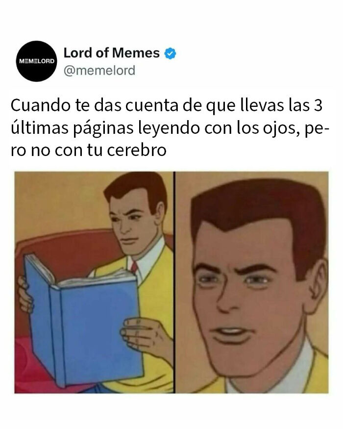 Hombre leyendo aburrido con expresión confundida, meme divertido sobre todo y nada para reír.