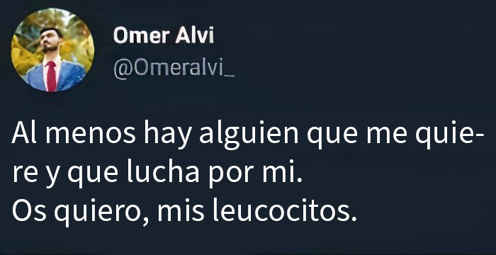 Meme médico con texto humorístico sobre leucocitos y cariño, ideal para memes médicos divertidísimos y humor de salud.