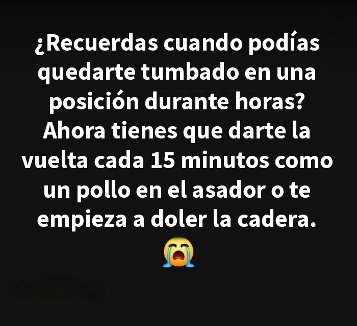 Texto en fondo negro que recuerda la experiencia de los años 80 con posturas y dolores que ya no existen.