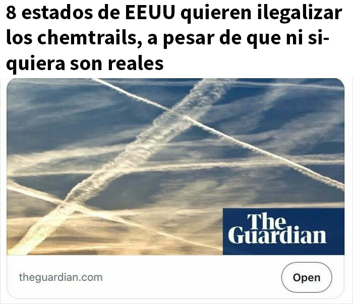 Cielos con estelas de aviones en EE.UU., imagen relacionada con titulares sorprendentes reales y sátira actual.