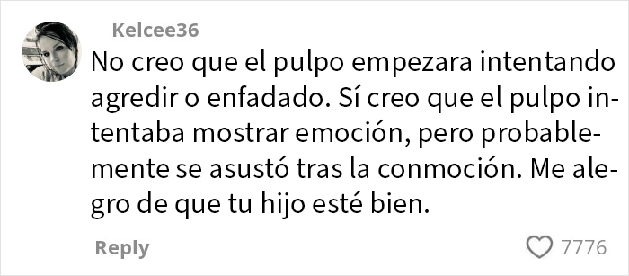 Comentario de usuario sobre pulpo de acuario que atacó a niño y cambio de color tras el incidente.