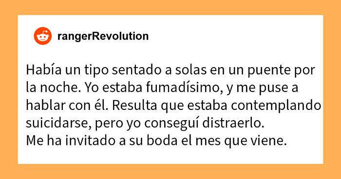 Hombre conversa con persona en puente nocturno mostrando instinto de supervivencia y apoyo emocional en momento difu00edcil.