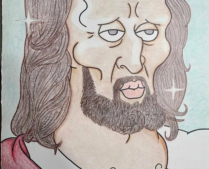 Dibujo de Jesús con estilo único, ejemplo de fallos DIY que merecen ser exhibidos públicamente.