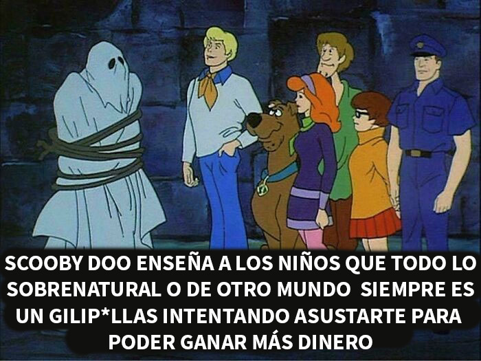Escena de Scooby Doo mostrando lo divertido y aleatorio del grupo online sobre delirios y lo sobrenatural.