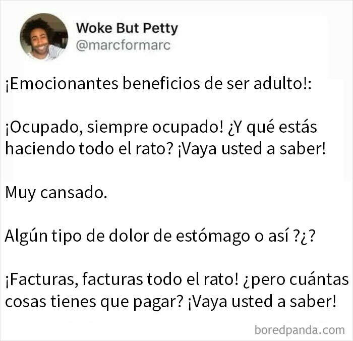 Texto en inglés sobre la procrastinación con comidas, humor en publicaciones del círculo de idiotas.