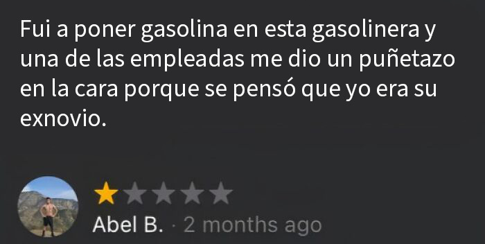 Reseña divertida de usuario que narra experiencia inesperada en gasolinera, ejemplificando personas que triunfaron en internet.
