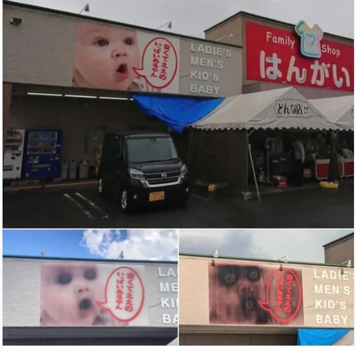 Cartel extraño en Japón con imágenes de bebé distorsionadas que se volvieron sagradas y malditas al mismo tiempo.