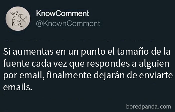 Frase inesperada en imagen que causa sorpresa y deja a todos sin palabras con un mensaje sobre tamaño de fuente en emails. Frase inesperada en imagen que causa sorpresa y deja a todos sin palabras con un mensaje sobre tamaño de fuente en emails.
