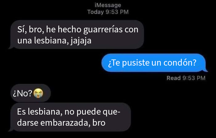 Conversación de texto mostrando a alguien que cae en una falsa ciencia y es cuestionado en línea sobre el uso de condón.
