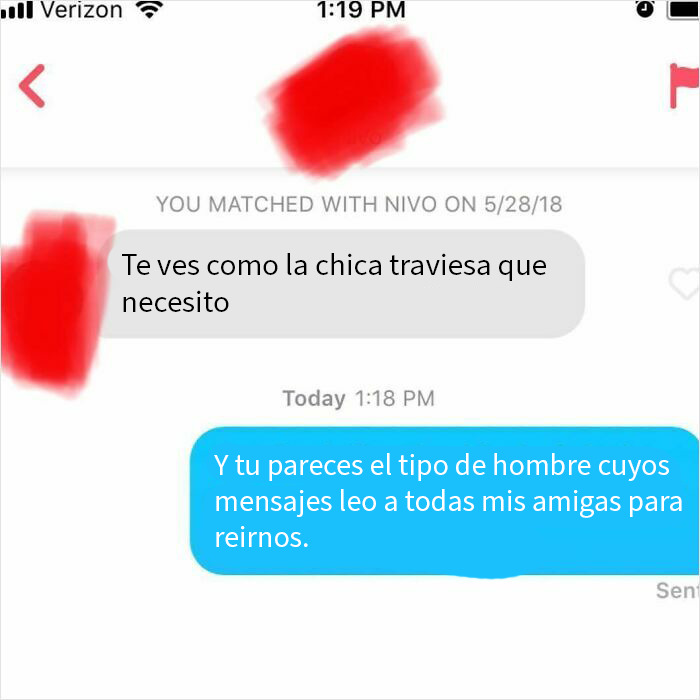 Captura de pantalla de mensaje en app de citas mostrando respuesta feroz de mujer que hizo arrepentir a hombre creepy. Captura de pantalla de mensaje en app de citas mostrando respuesta feroz de mujer que hizo arrepentir a hombre creepy.