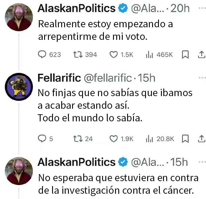 Intercambio de tuits mostrando ejemplos de karma en redes sociales con respuestas de justicia y verdad polémica.