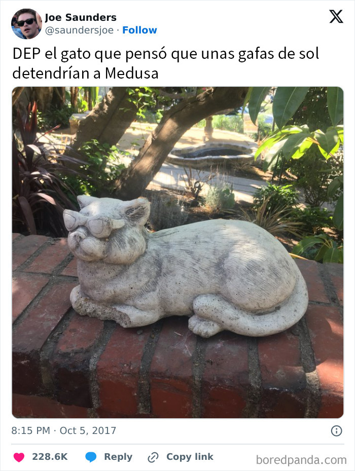 Estatua de gato con gafas de sol, meme divertido de mitos que evoca risas sobre drama familiar y myth memes. Estatua de gato con gafas de sol, meme divertido de mitos que evoca risas sobre drama familiar y myth memes.