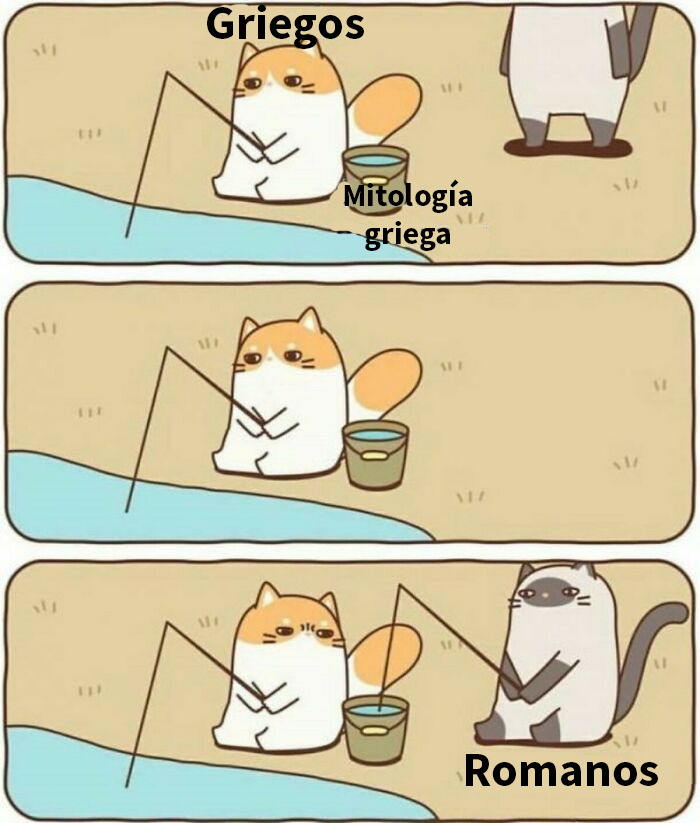 Gatos animados pescando con etiqueta mitología griega y romanos en cómic divertido sobre mitos. Gatos animados pescando con etiqueta mitología griega y romanos en cómic divertido sobre mitos.