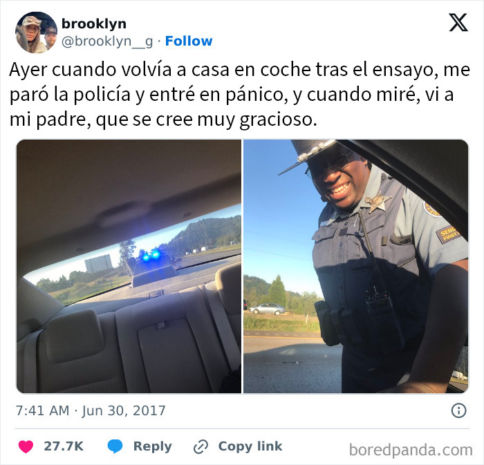 Hombre policía sonriente en la ventana del carro durante una parada, mostrando el humor divertido de los papás. Hombre policía sonriente en la ventana del carro durante una parada, mostrando el humor divertido de los papás.