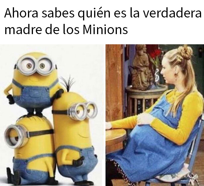 Imagen con meme divertido de Minions y mujer embarazada, parte de la super cultura para combatir el aburrimiento.