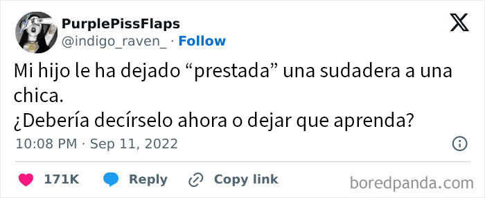 Tuit brutalmente honesto y divertido en X sobre prestar ropa, mostrando interacción y reacciones con 171K likes y comentarios.