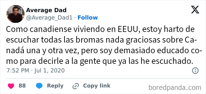 Gráfico comparando la esperanza de vida en Canadá y Estados Unidos destacando una burla canadiense a Estados Unidos.