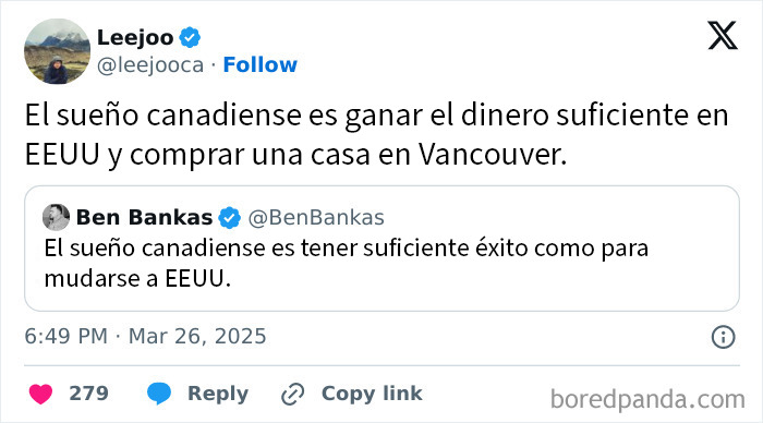 Comentarios en redes sociales donde Canadá ridiculiza a Estados Unidos usando datos y estadísticas con humor.