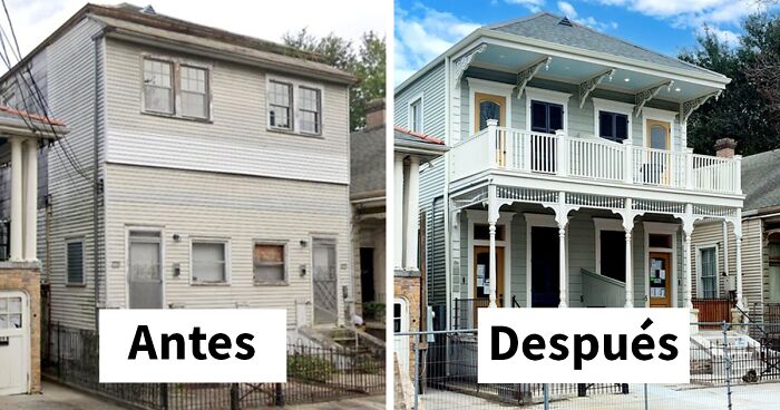 Casa histu00f3rica restaurada mostrando transformaciu00f3n de fachada y detalles arquitectu00f3nicos preservados despuu00e9s de la renovaciu00f3n.