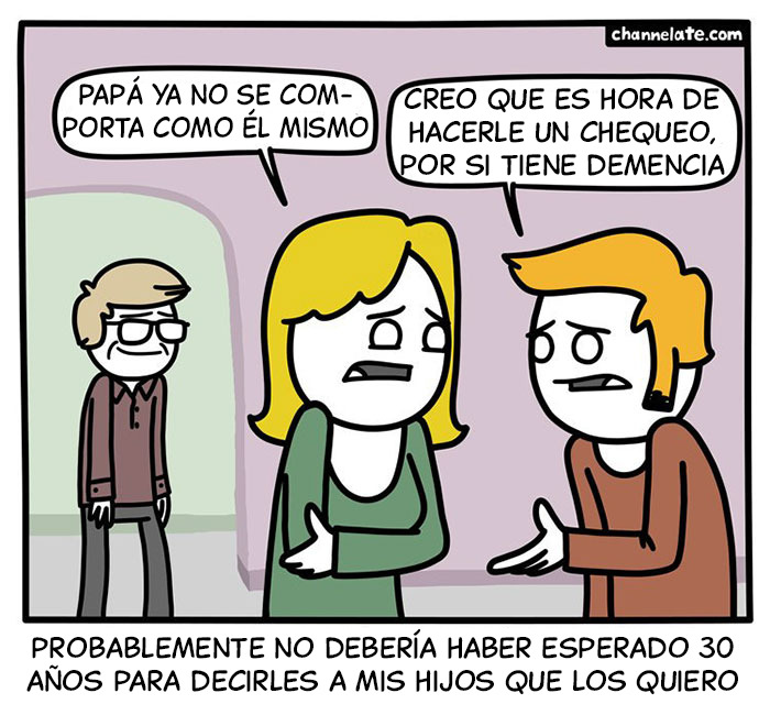 Cómic divertido de humor negro con personajes abrazándose y hablando sobre luna llena y hojas.