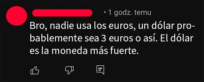 Comentario en redes equivocado sobre dólares y euros, ejemplo de personas avergonzándose en línea y capturas de pantalla.