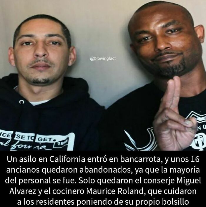 Dos hombres que cuidaron a residentes ancianos abandonados tras quiebra de un hogar, mostrando un acto genuinamente amable y humano.