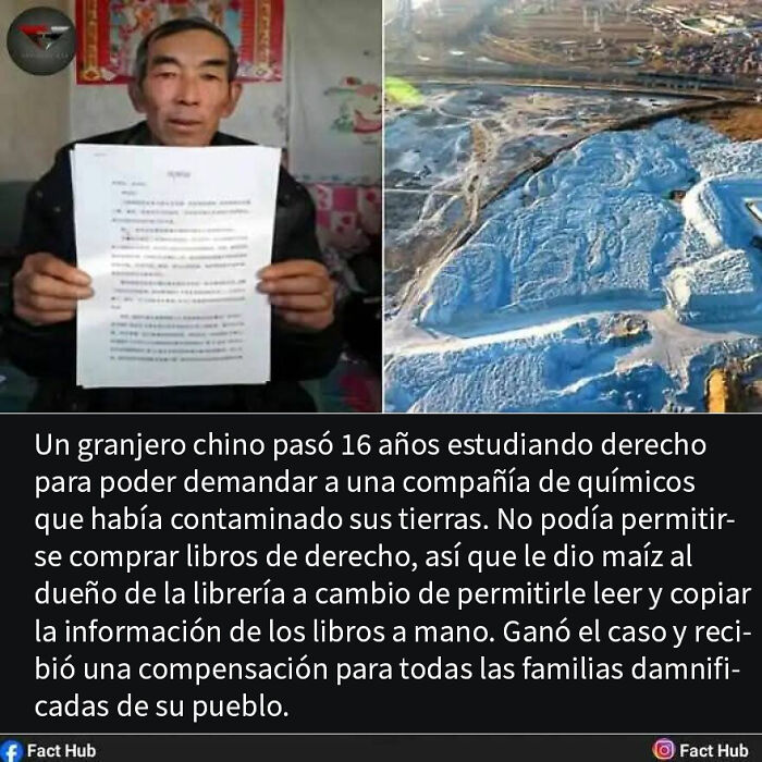 Agricultor en China estudia 16 años para demandar empresa química que contaminó su tierra, mostrando posts que parecen inocentes.