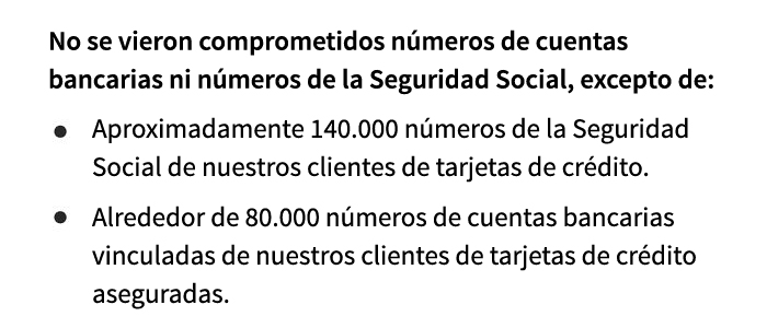 Lista de números comprometidos de Seguridad Social y cuentas bancarias en fallo de redes sociales de empresas.