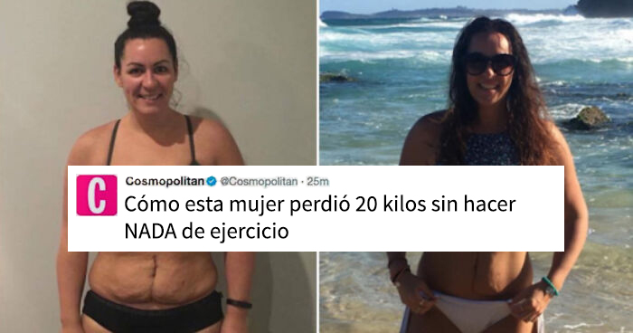 Mujer mostrando antes y después de pérdida de peso, ejemplo de fallos en redes sociales que causan confusión online.