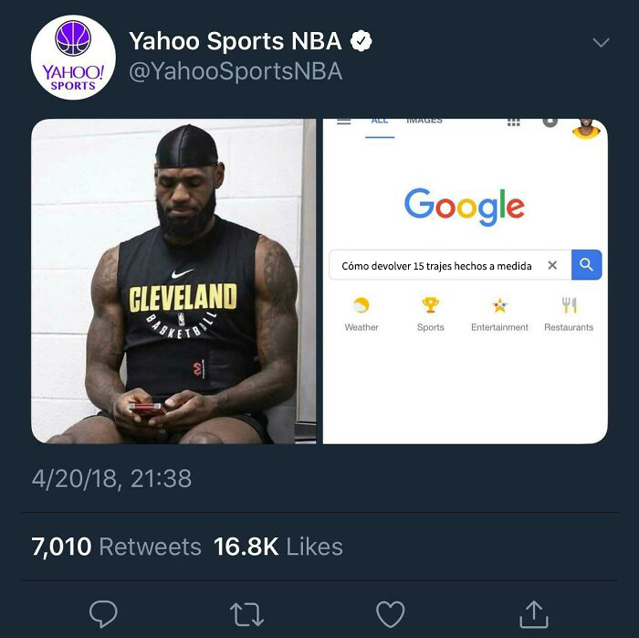 Jugador de baloncesto mostrando frustración junto a una búsqueda en Google, ejemplo de fallos en redes sociales por empresas.
