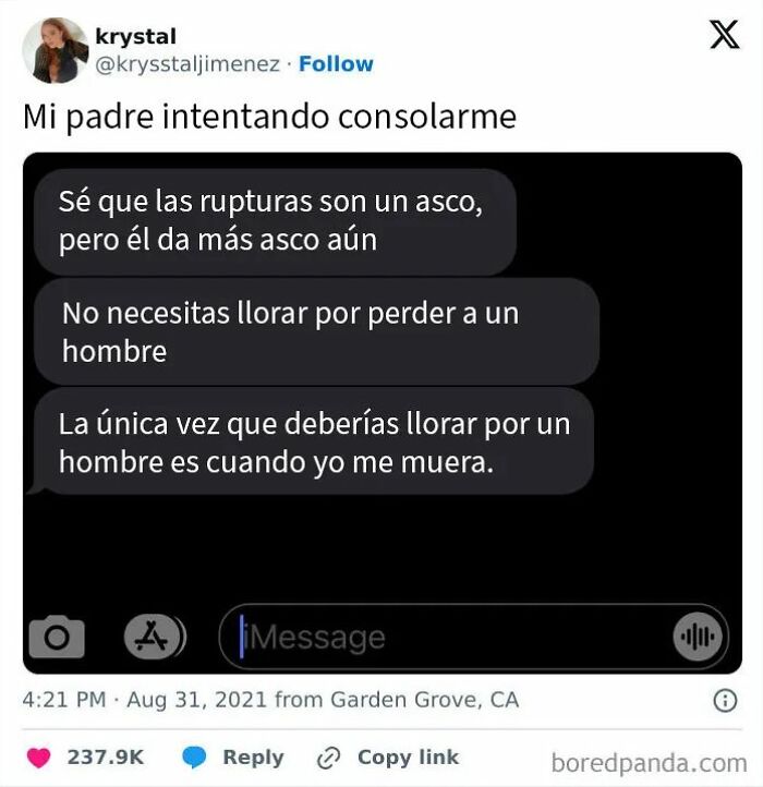 Conversación divertida entre padre e hija para consolar, ejemplo perfecto de posts graciosos para ver y distraerse.