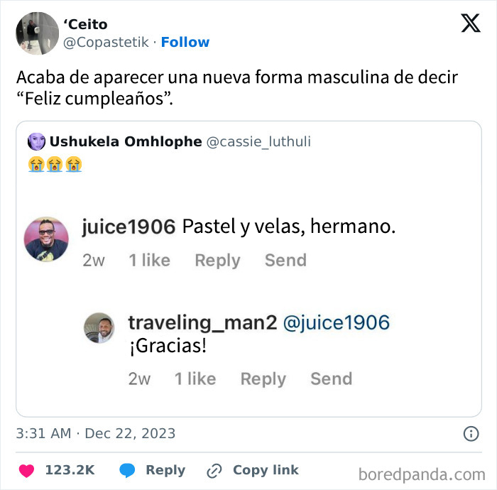 Captura de pantalla de un meme absurdo en redes sociales, ejemplo de memes borderline performance art divertidos.