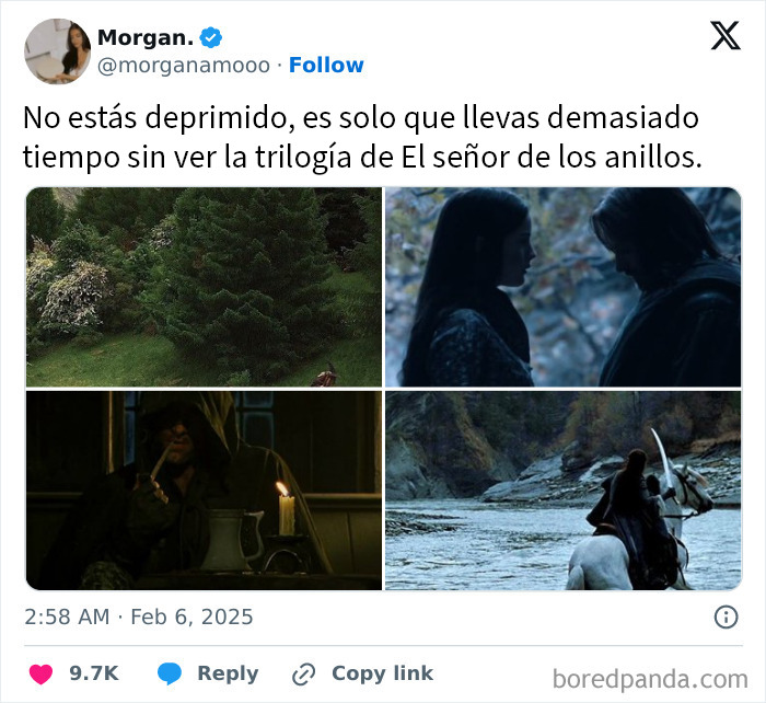 Memes de El Señor de los Anillos mostrando a Tolkien con pipa reflexionando sobre amor y fantasía en la historia.