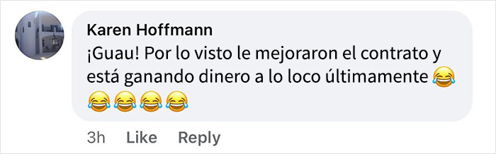 Comentario de Karen Hoffmann reaccionando con emojis de risa sobre mejora de contrato y ganancias recientes. Comentario de Karen Hoffmann reaccionando con emojis de risa sobre mejora de contrato y ganancias recientes.