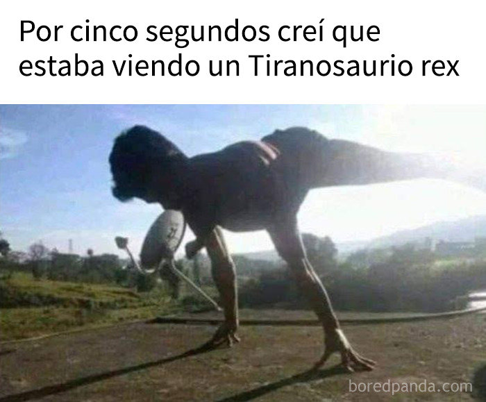 Hombre haciendo equilibrio en manos con sombra que parece un dinosaurio como parte de memes que entregan dopamina instantánea.
