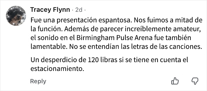 Comentario negativo sobre una función de El mago de Oz que provocó que muchos espectadores abandonaran la sala.
