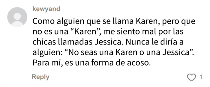 Comentario en redes sobre el debate generacional entre Karen y el nuevo nombre para mujeres millennial groseras viralizado. Comentario en redes sobre el debate generacional entre Karen y el nuevo nombre para mujeres millennial groseras viralizado.