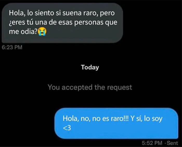 Conversación de mensajes de texto divertidos donde una conversación toma un giro inesperado entre dos personas desconocidas.