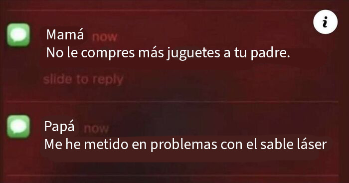 Captura de pantalla de mensajes de texto divertidos que tomaron un giro inesperado entre mamá y papá sobre juguetes.