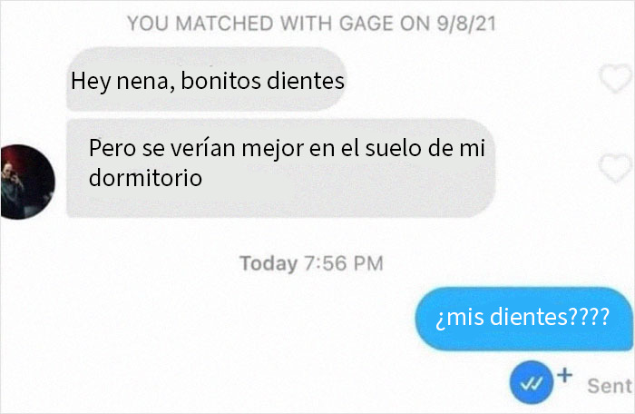 Conversación de mensajes de texto divertida que tomó un giro inesperado con comentario sobre dientes y piso del dormitorio.