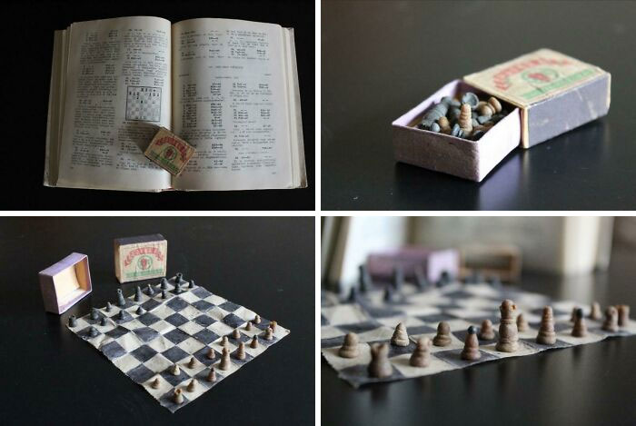 Juego de ajedrez hecho en prisión, fabricado en los años 50 - Hecho de papel higiénico, pan seco y cola para zapatos