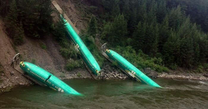 Julio, 2014: fuselajes nuevos del Boeing 737 destrozados en un descarrilamiento de tren, Montana