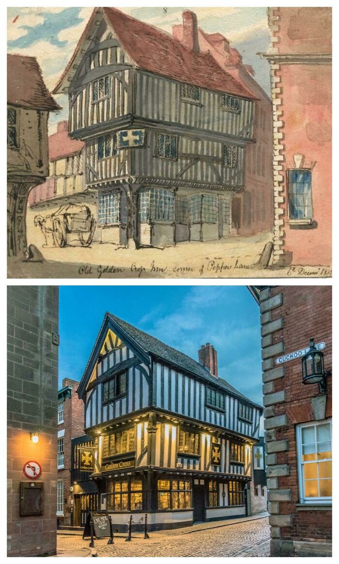 Posada The Golden Cross, Coventry. 1819 vs. ahora