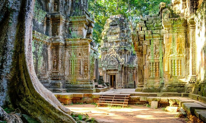 Muros internos del monasterio Ta Prohm Monastery. Camboya, imperio Khmer, siglos XII-XIII