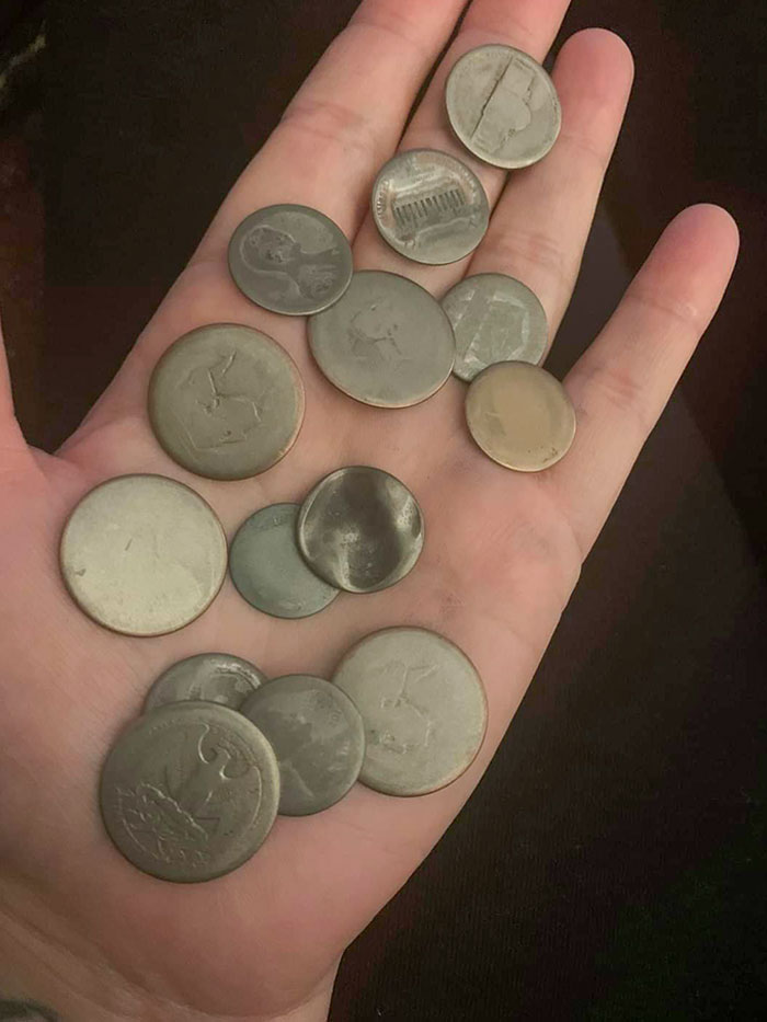 Encontré algo de cambio que había estado en los cepillos de la secadora de ropa