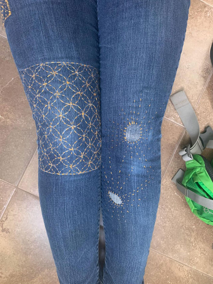 ¡Al fin terminé de arreglar las rodillas de mis pantalones! Me encantó el resultado