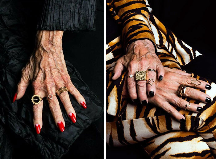 Manos reales sin Photoshop. Joyería de mujer mayor