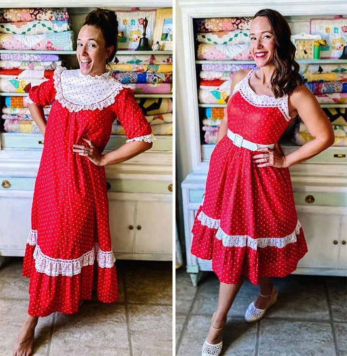 Woman Modifies Old Thrift Store Clothes To Create New Outfits And Here Are 25 Of Her Best Works (New Pics)