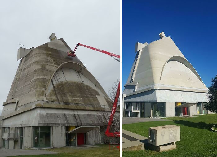 La iglesia de St. Pierre en Firminy (Francia), obra del arquitecto Le Corbusier, ha sido lavada por primera vez