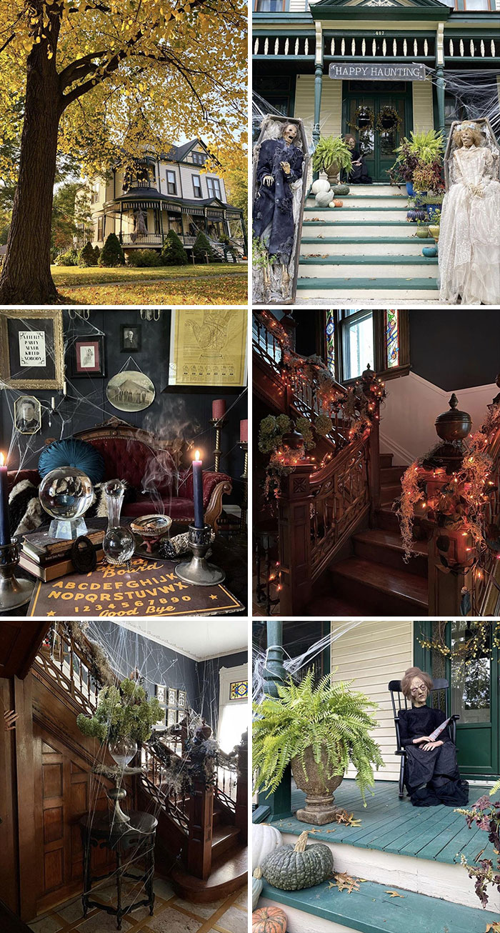¡Aquí tienen algunas fotos de la decoración interior y exterior de mi tenebrosa casa victoriana para este mes de Halloween! 